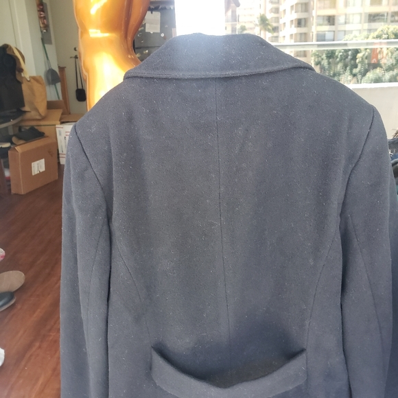 Larry Levine Design black wool & cashmere blend midi pea coat 10 - Picture 9 of 12